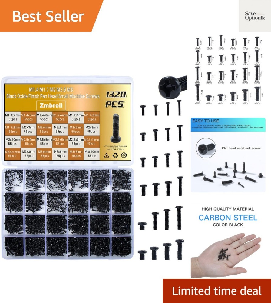 1320PCS Laptop Screws Kit Tiny Computer Replacement Screw Set Black