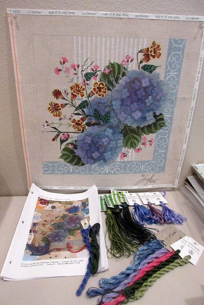 Leigh Designs HYDRANGEA Needlepoint Canvas,Stitch Guide & Threads