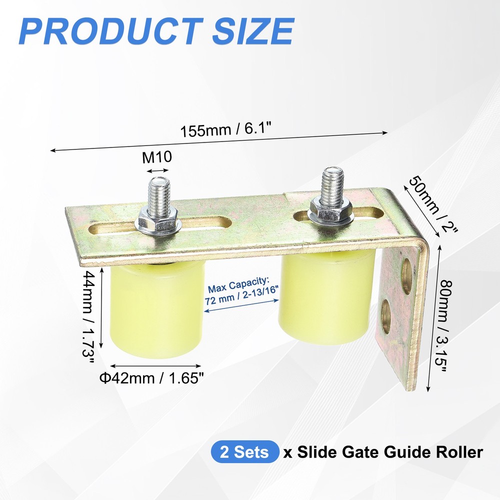 4Pcs Slide Gate Guide Roller 1.7" Nylon Gate Support Roller with Bracket Yellow
