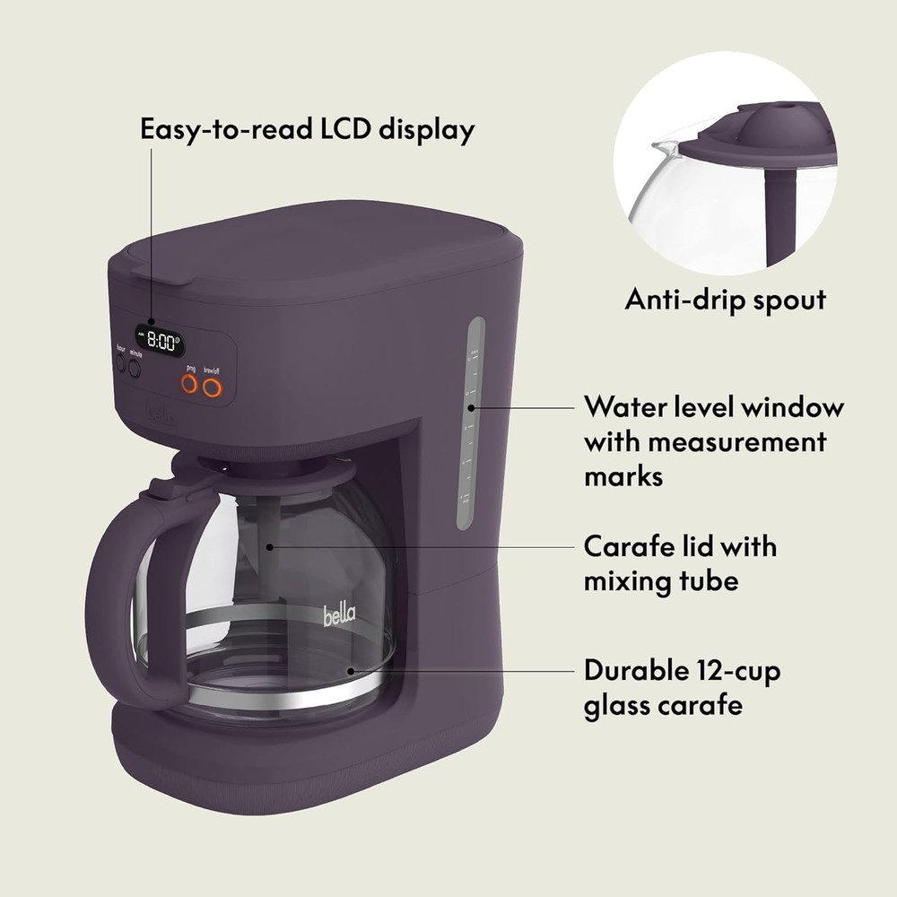 12 Cup Programmable Coffee Maker LCD Auto Shutoff 900W Plum