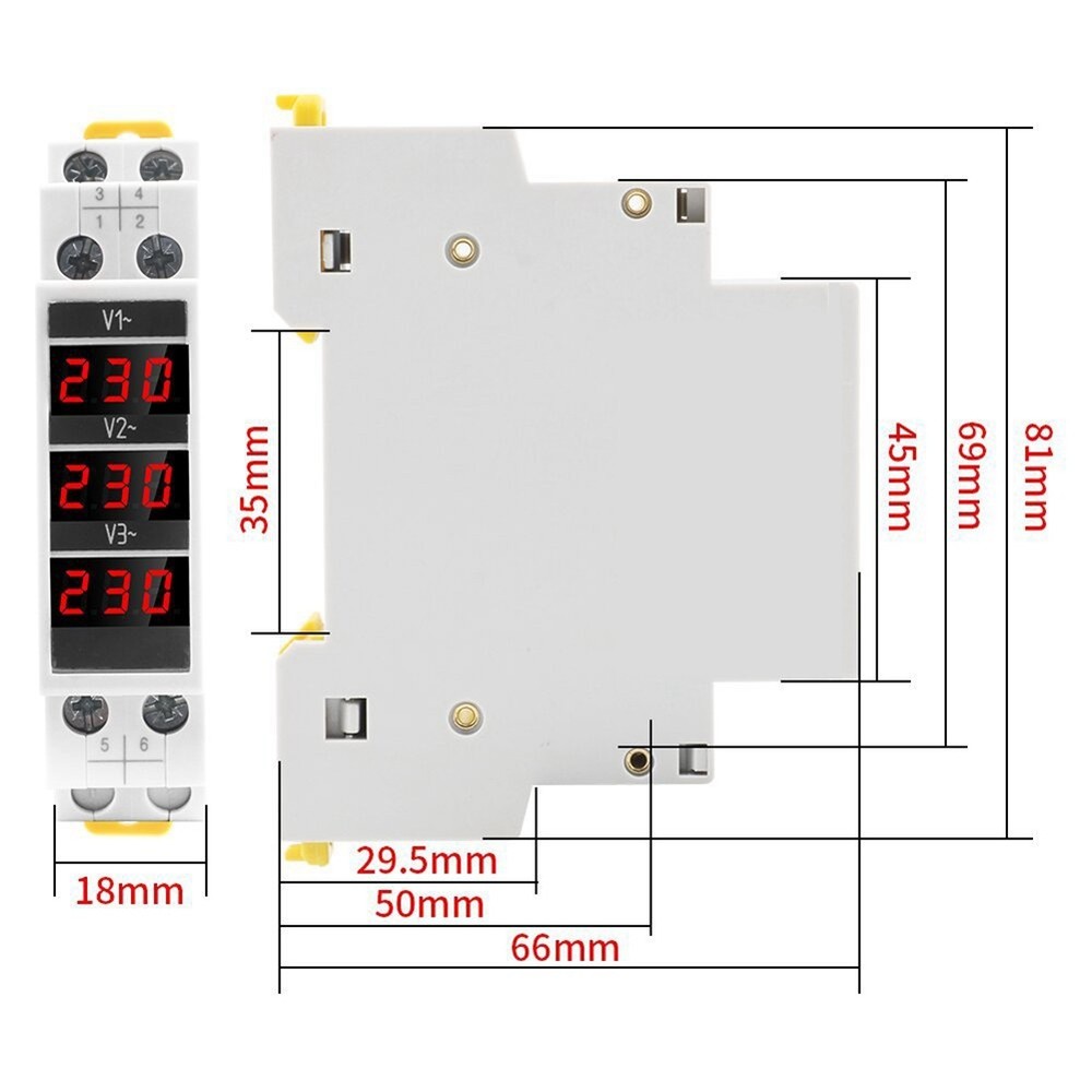 Modular LED Digital Three-Phase Voltmeter for Din Rail Voltage Meter1091