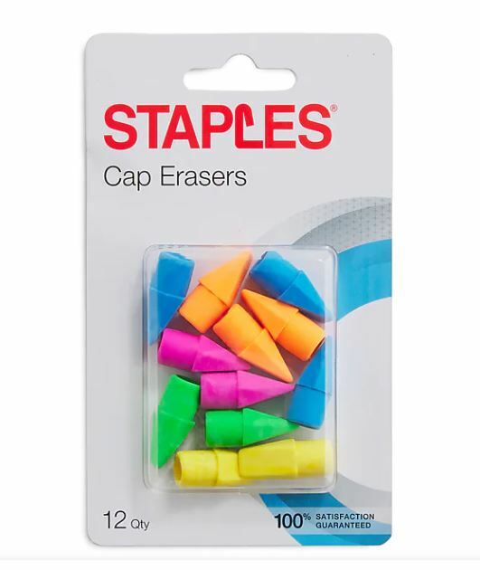New !  Staples Erasers, Assorted Colors, Dozen (771352)