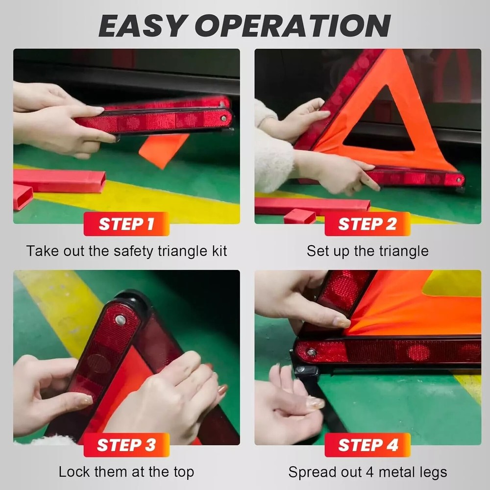 Emergency Warning Triangle Reflector Road Roadside Hazard Triangles Safety Sign