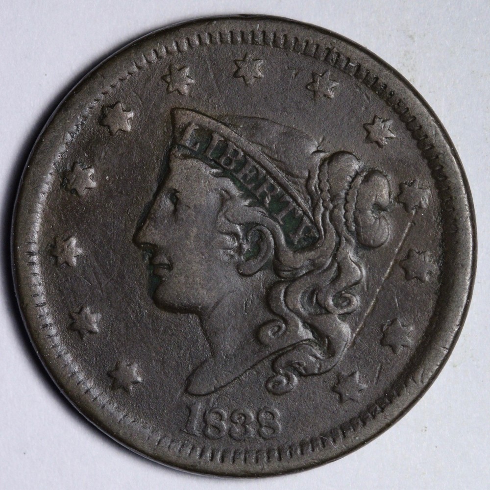 1838 Coronet Head Large Cent VF E110 ADOI