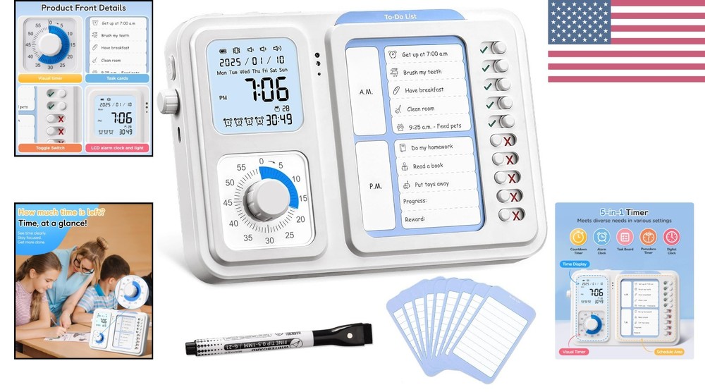 Silent Visual Timer & Chore Chart for Special Needs - Boost Focus & Productivity