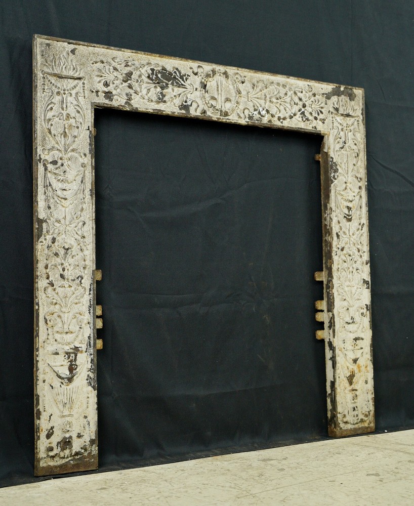 Antique Victorian White Painted Cast Iron Fireplace Insert Surround