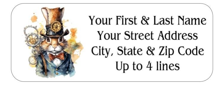 150 Steampunk Rabbit Hat Hare Mailing Return Address Labels Personalized