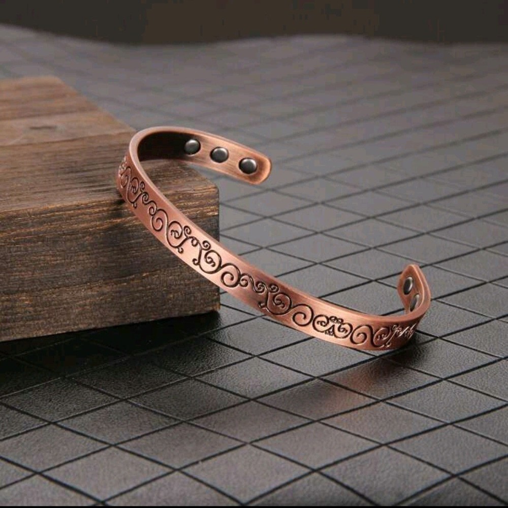 99.99% Pure Copper Vine Pattern Bracelet,Adjustable Magnetic Cuff, Unisex