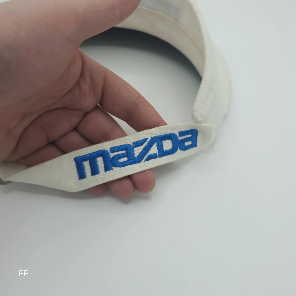 Mazda Embroidered Visor One Size Adjustable White Blue Logo Green Underside