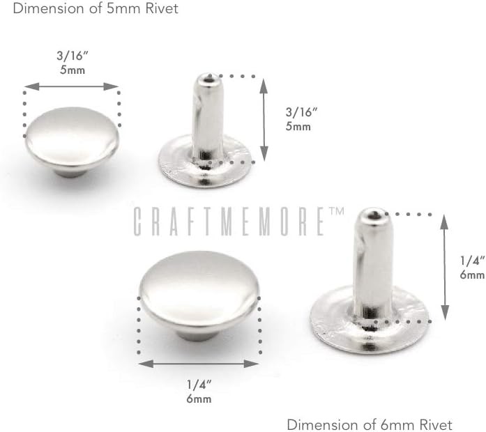 200 Pack Leather Rivets Single Cap Rapid Rivet Metal Stud Fasteners Round Cap...