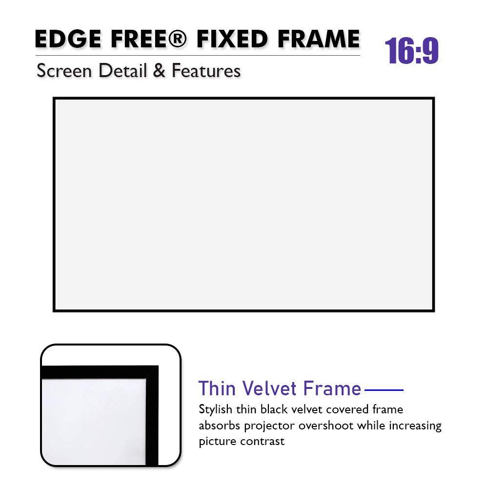 Akia Screens 100 inch Edge Free Fixed Frame Projector Screen 100 Diagonal 16:9 8