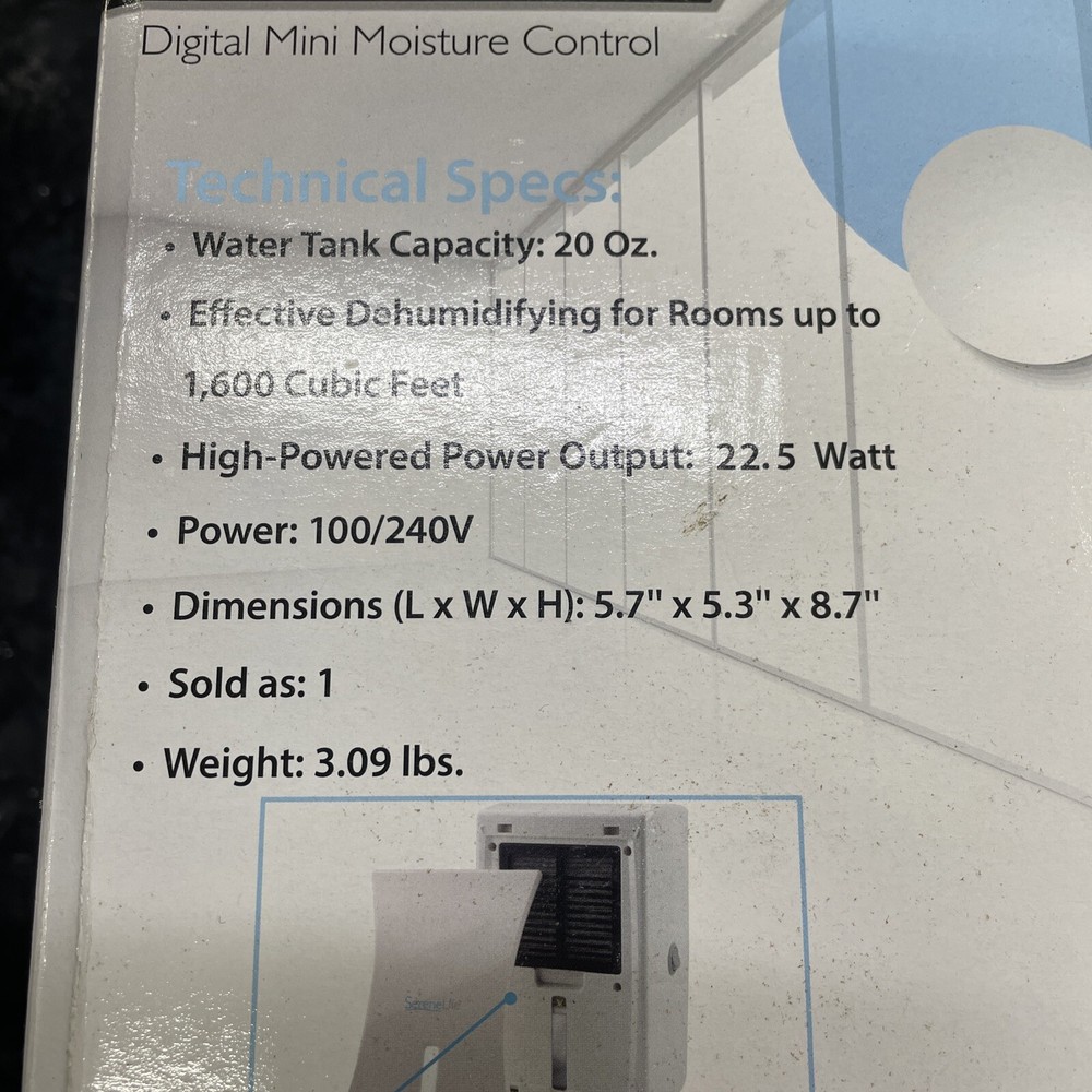 Serenelife Compact Electronic Dehumidifier model PDUMID35 Opened Box