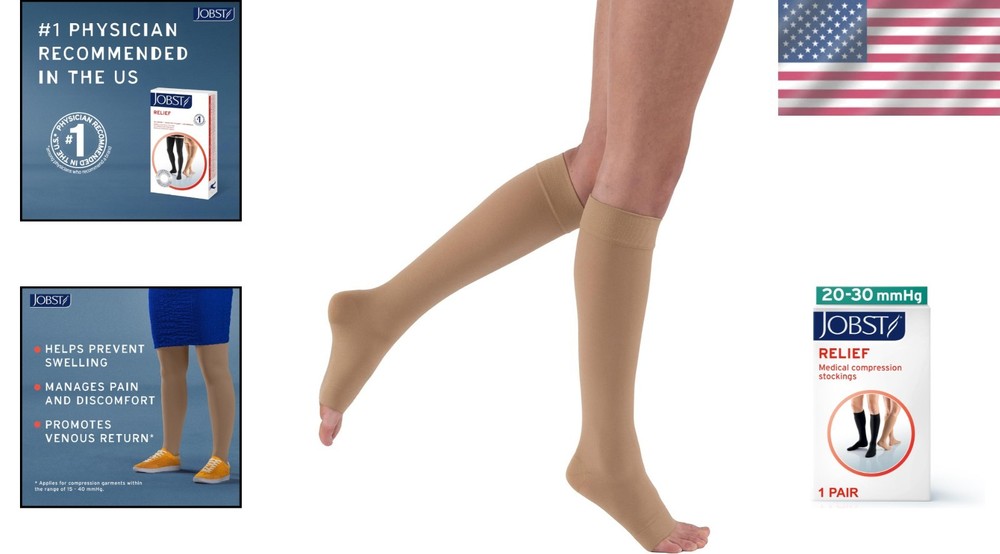 Relief Graduated Compression Socks, Open Toe, Beige