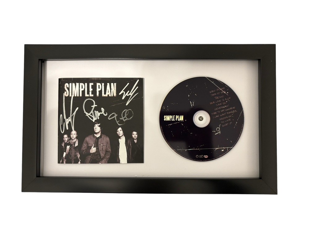 SIMPLE PLAN SIGNED AUTOGRAPH x4 SELF TITLED FRAMED & MATTED CD DISPLAY PIERRE +3