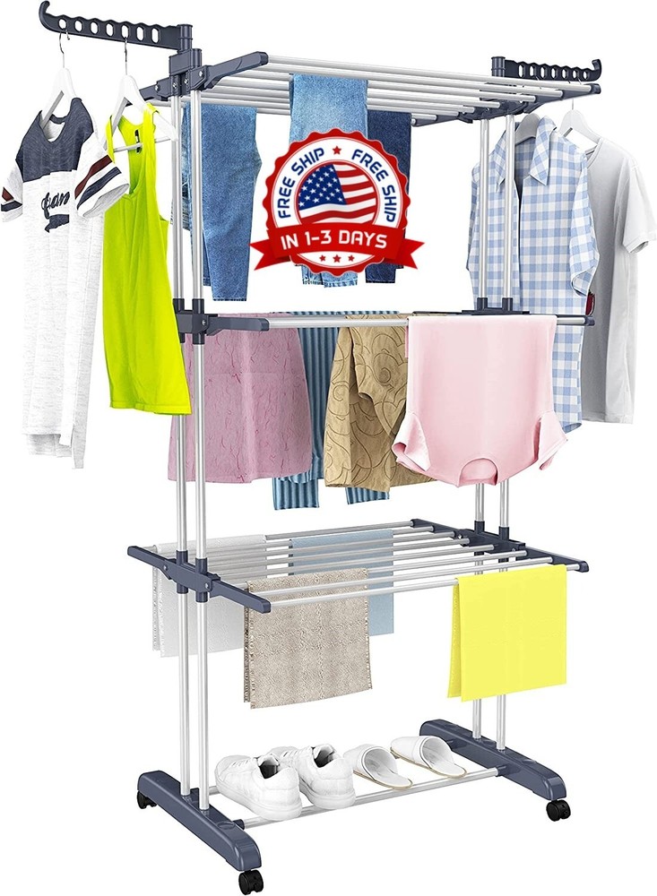 Rolling Clothes Drying Rack Laundry Rack Foldable Tendedero Para Secar La Ropa