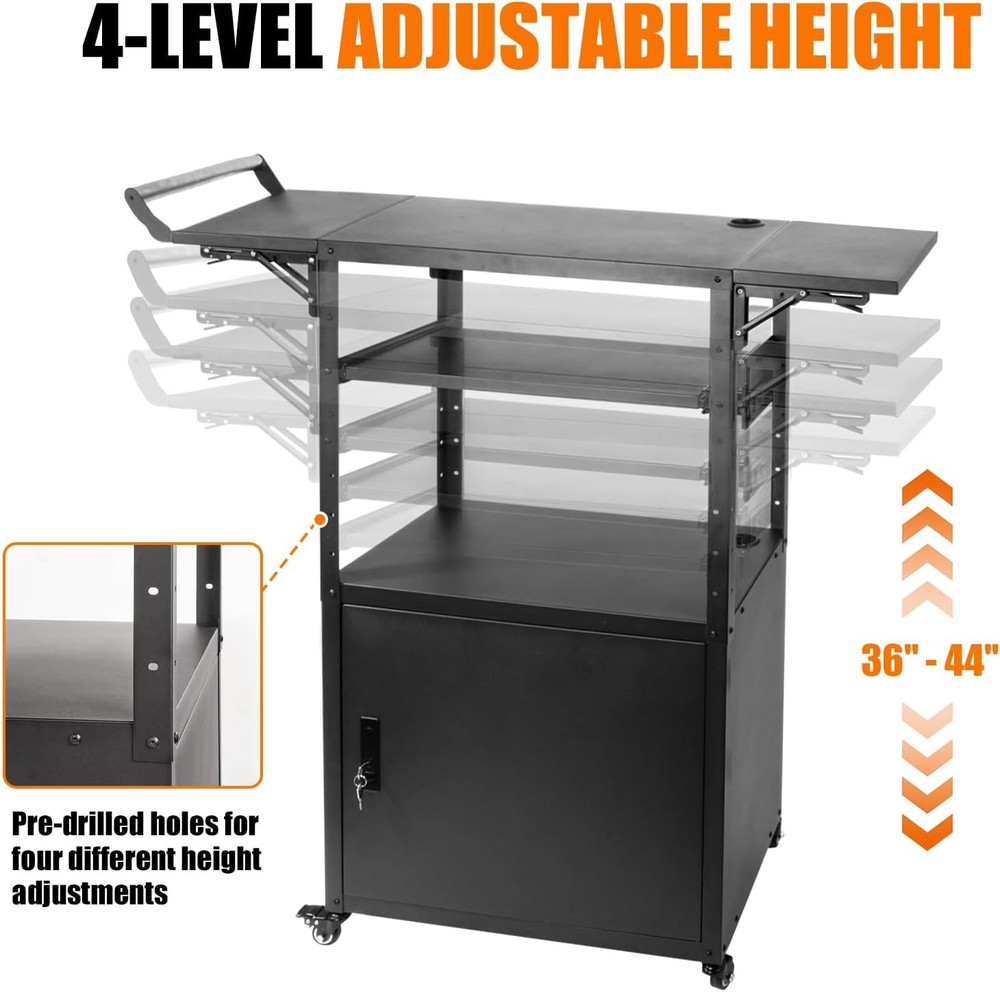 Rolling Computer Cart with Locking Cabinet Drop Leaves