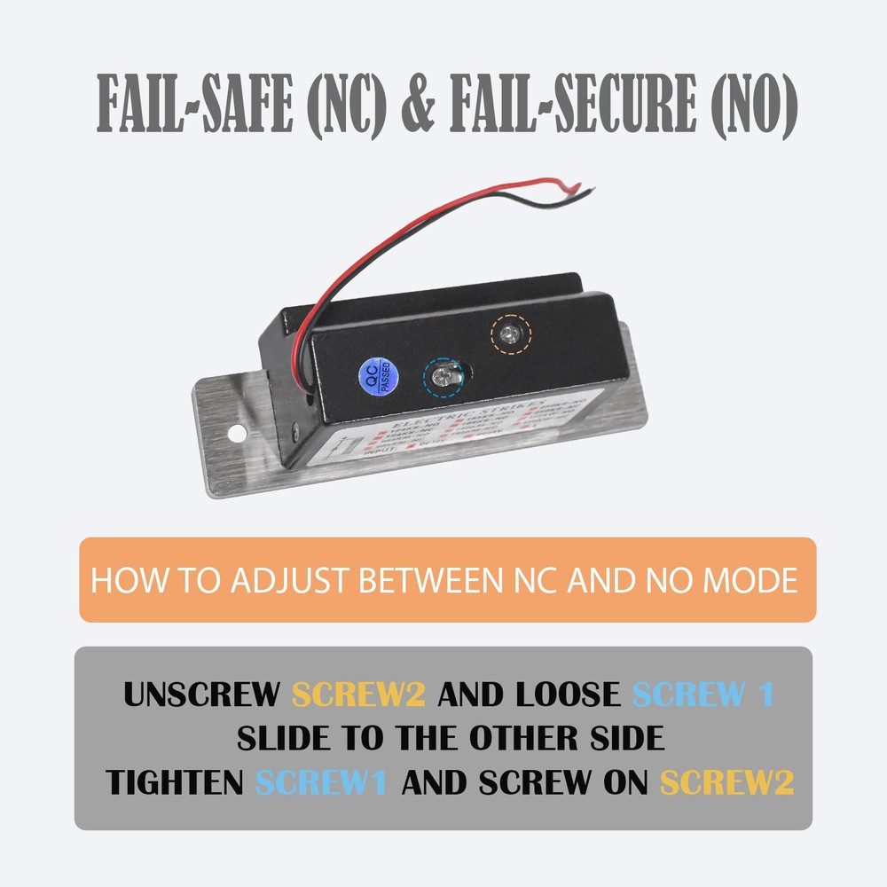 12VDC Fail-Secure/Fail-Safe Adjustable Electric Door Strike Lock - Black