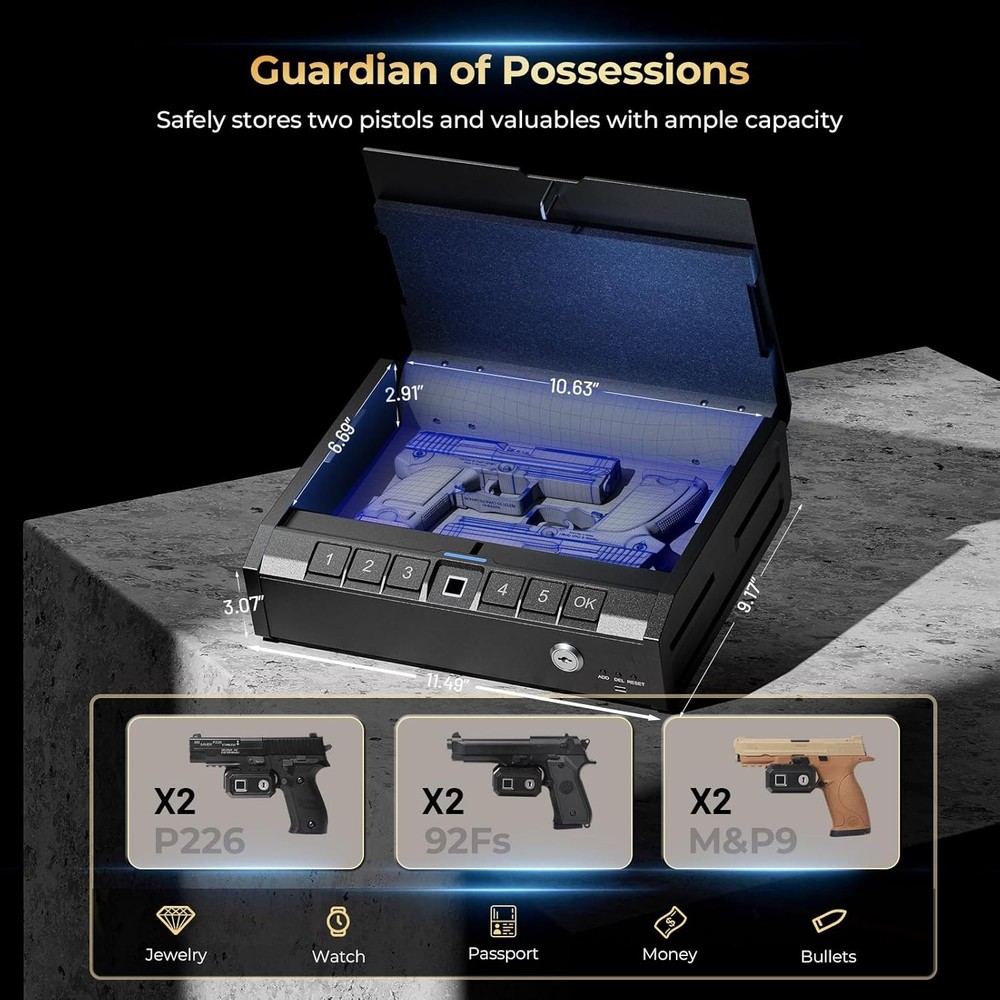 Biometric Fingerprint Handgun Safe Quick Access Lock Box