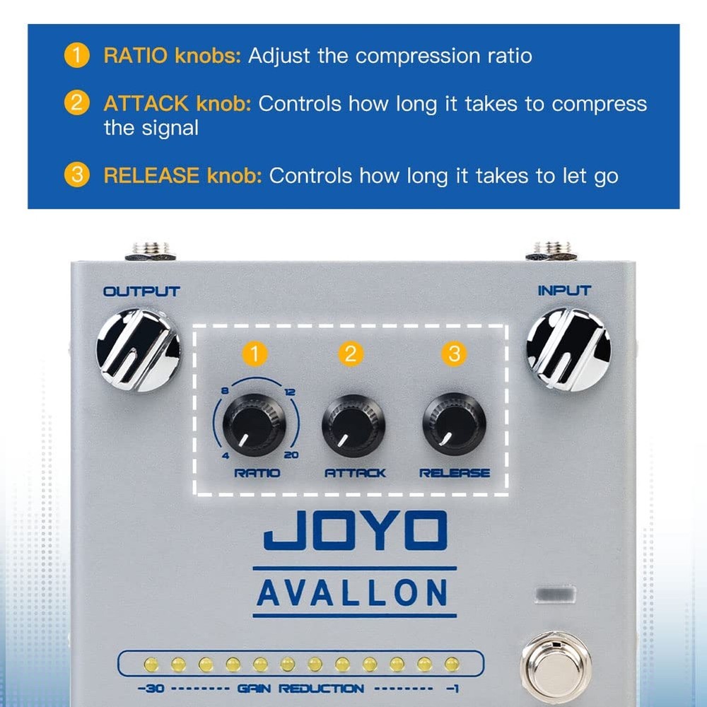 JOYO Compressor Effect Pedal with Precise Compression Knobs Adjusting Indepen...