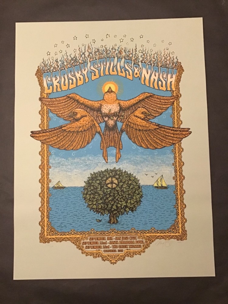 Rare Crosby Stills Nash Poster Santa Barbara ‘09 Spusta Malleus Emek Neil Young