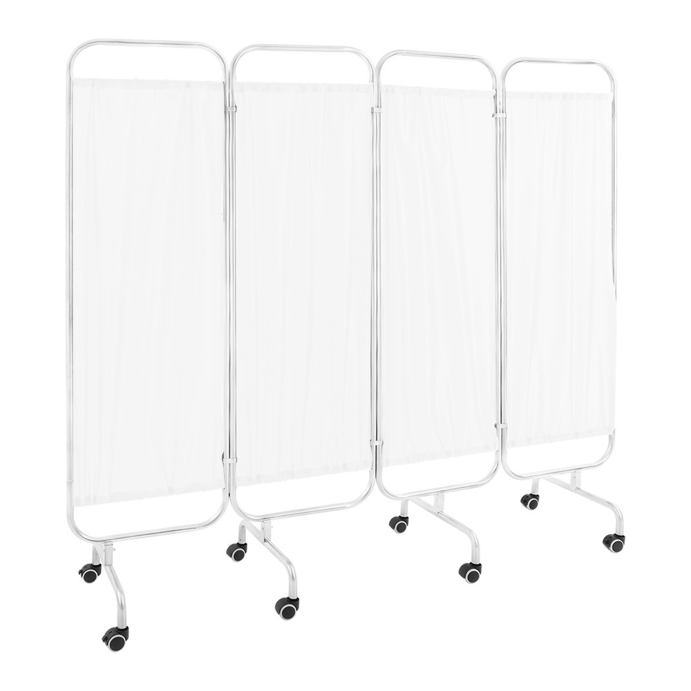 4 Panel Room Divider Rolling Folding Privacy Partition Screens Separation White