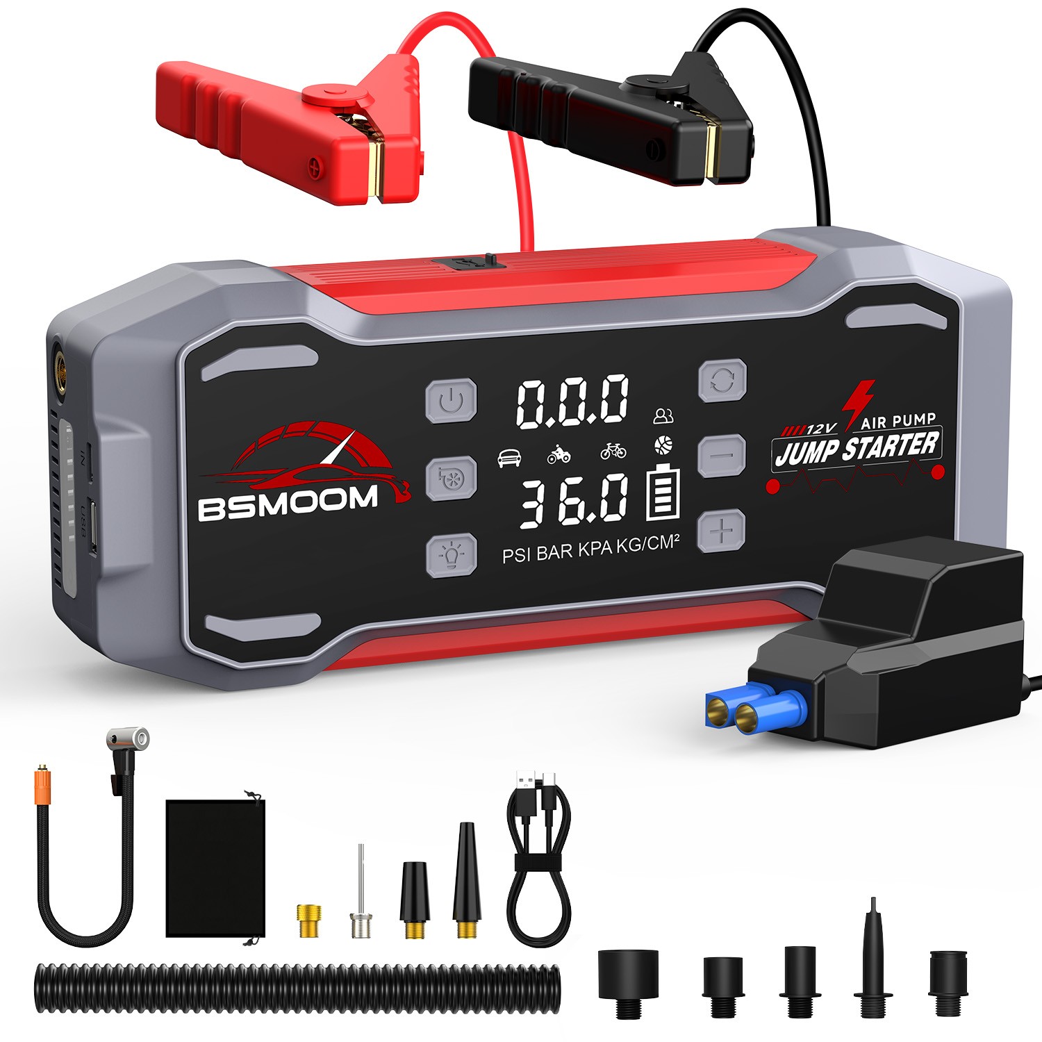 12V 9000A Jump Starter with Air Compressor Portable Power Bank & Tire Inflator