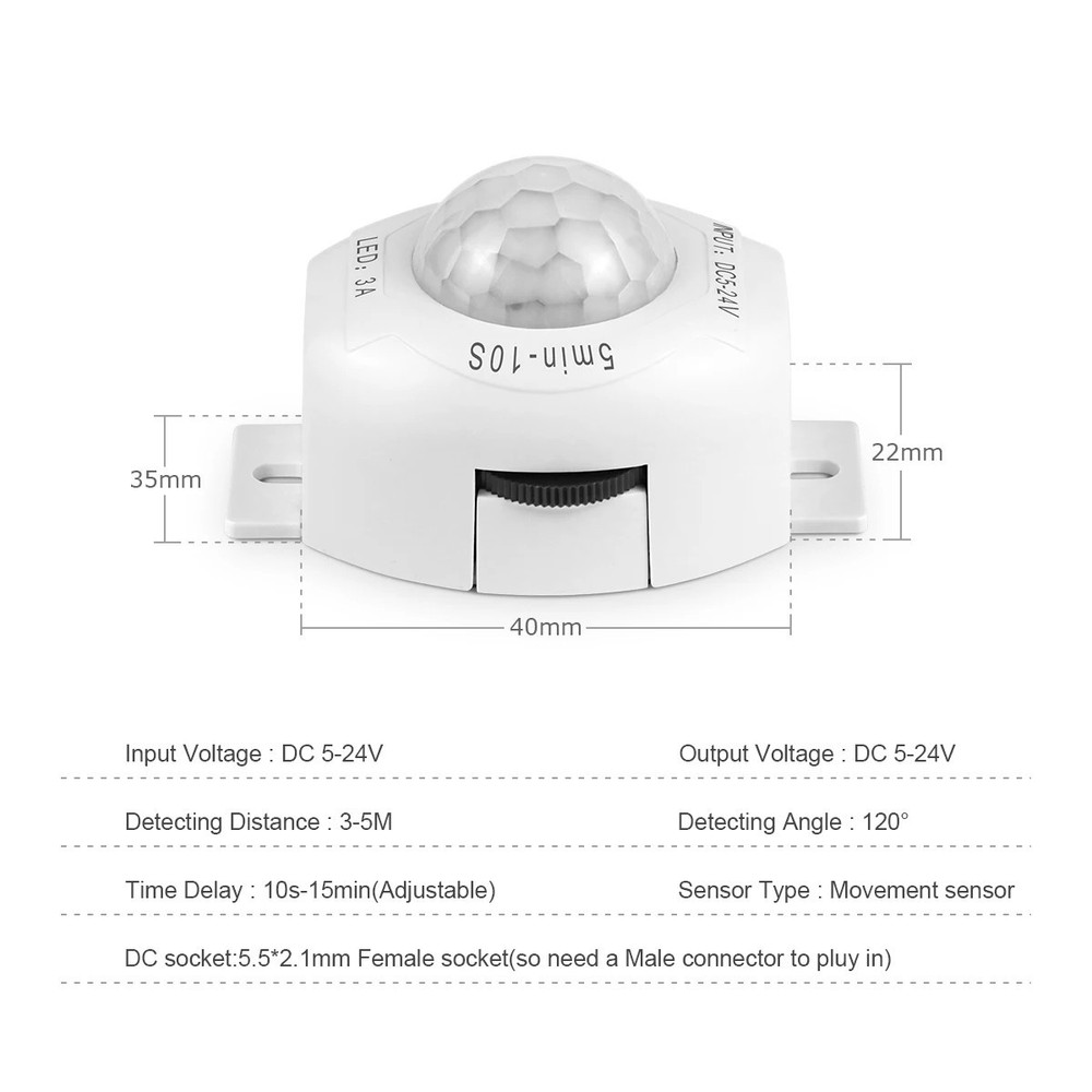 DC 5V 12V 24V 3A Automatic Infrared PIR Motion Sensor Switch For LED strip light
