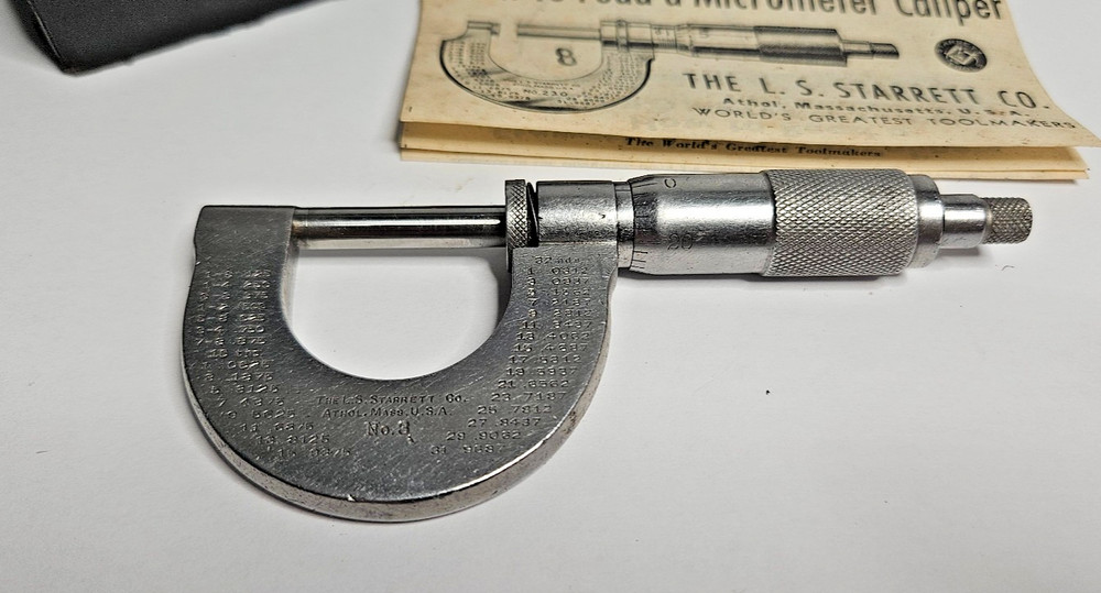 L S. Starrett Outside Micrometer Caliper No 3 with Original Paperwork