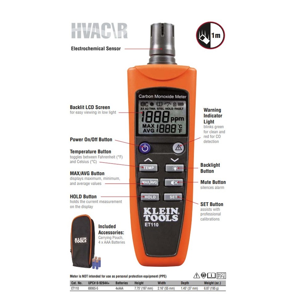 Klein Carbon Monoxide Detector inc Case and Batteries