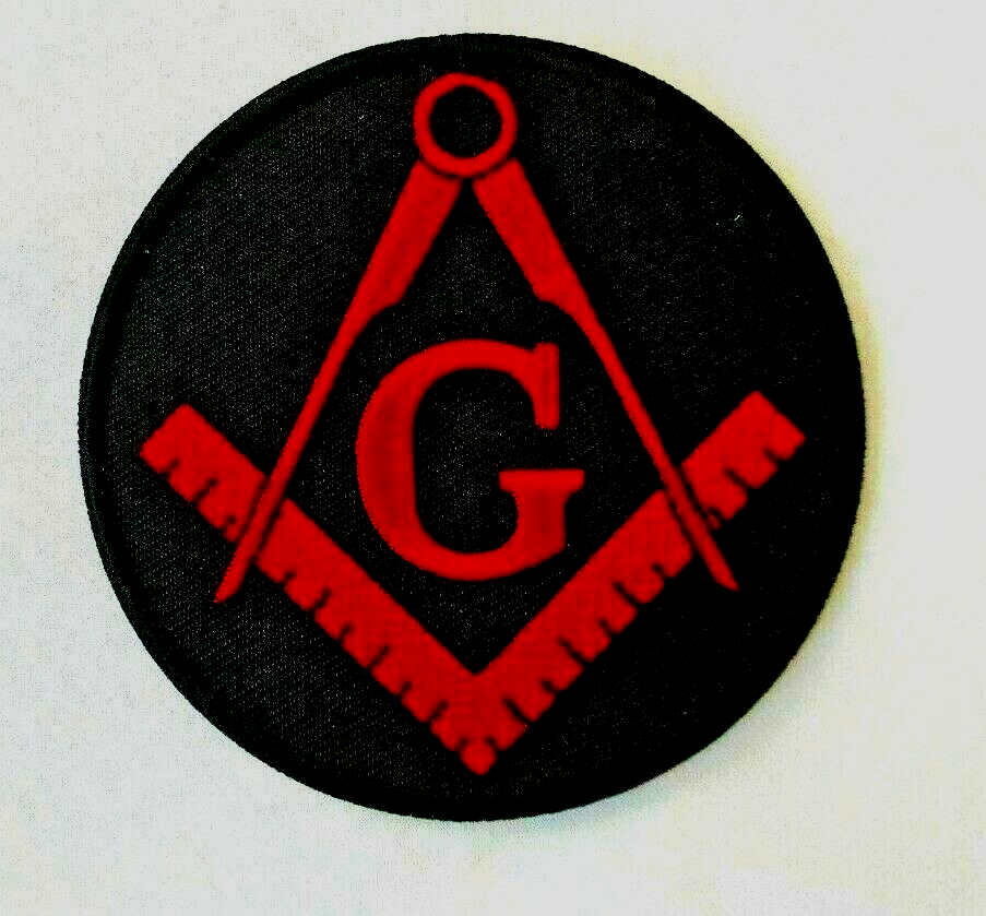 Mason Masonic Black & Red Round Patch Square ,Compass G God Geometry