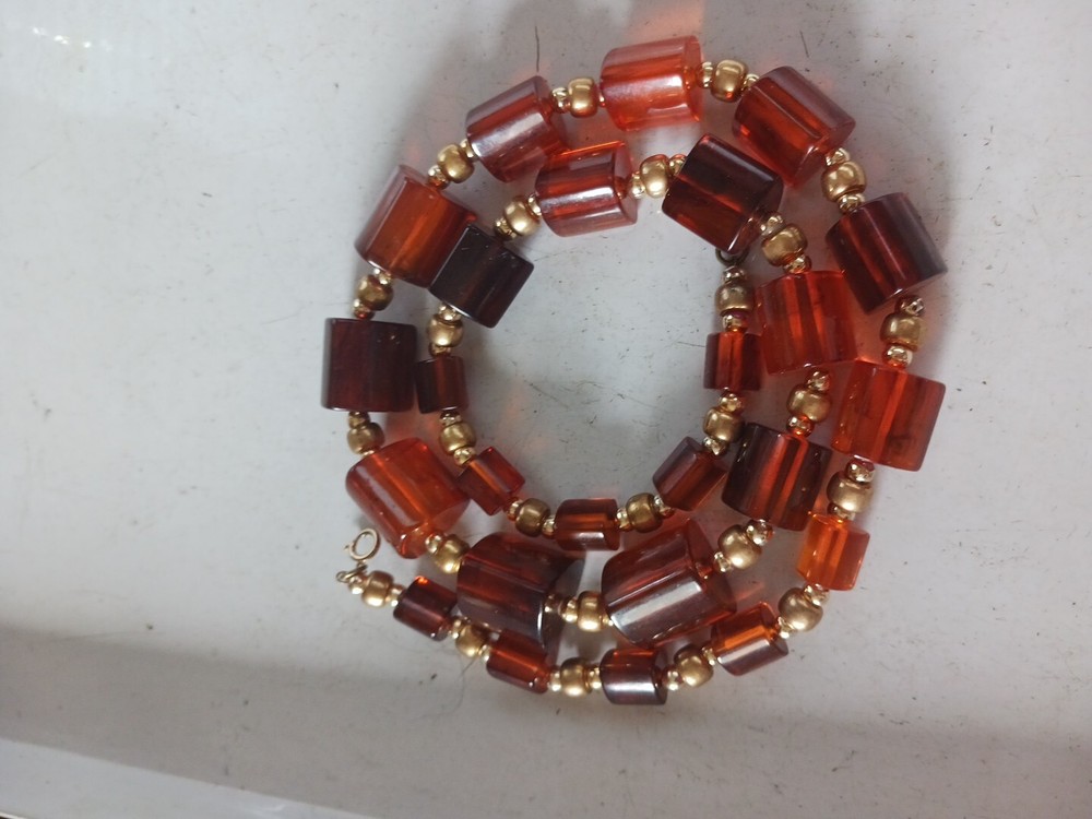 Vintage BAKELITE Rootbeer Chunky Triangular Bead Long Necklace