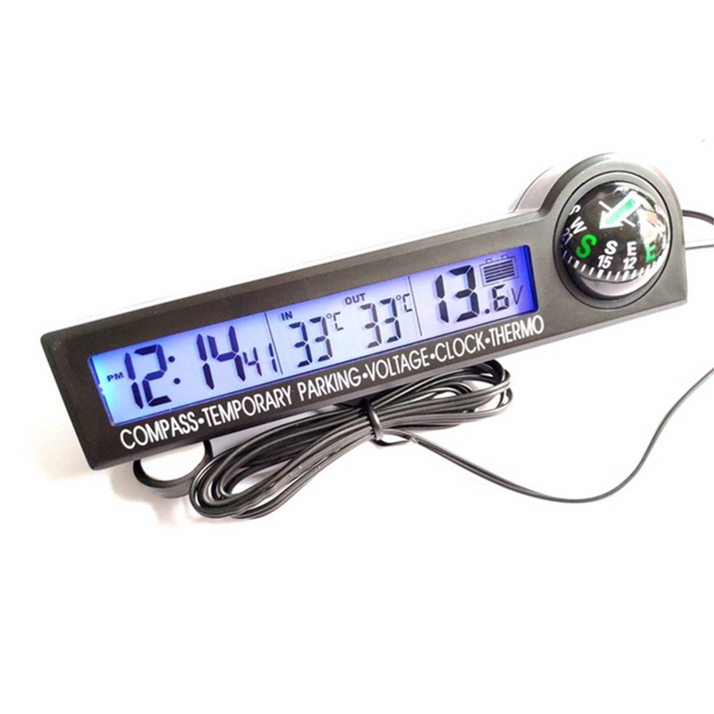 Car Digital Compass Clock Thermometer Voltage Meter Voltmeter Temporary Parking