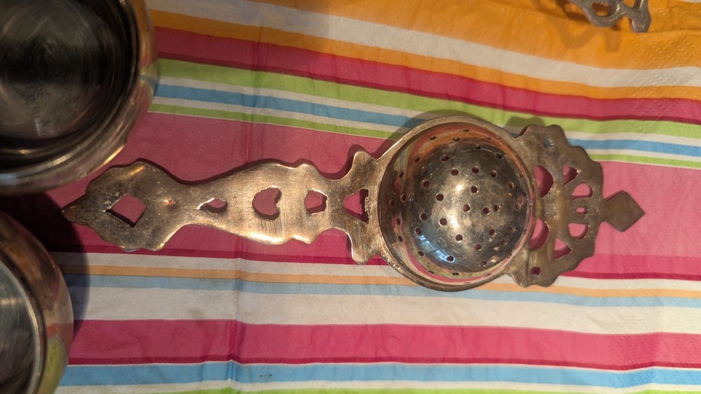 4 Sets Vintage Silverplate Tea Bag Strainers Drip Dish
