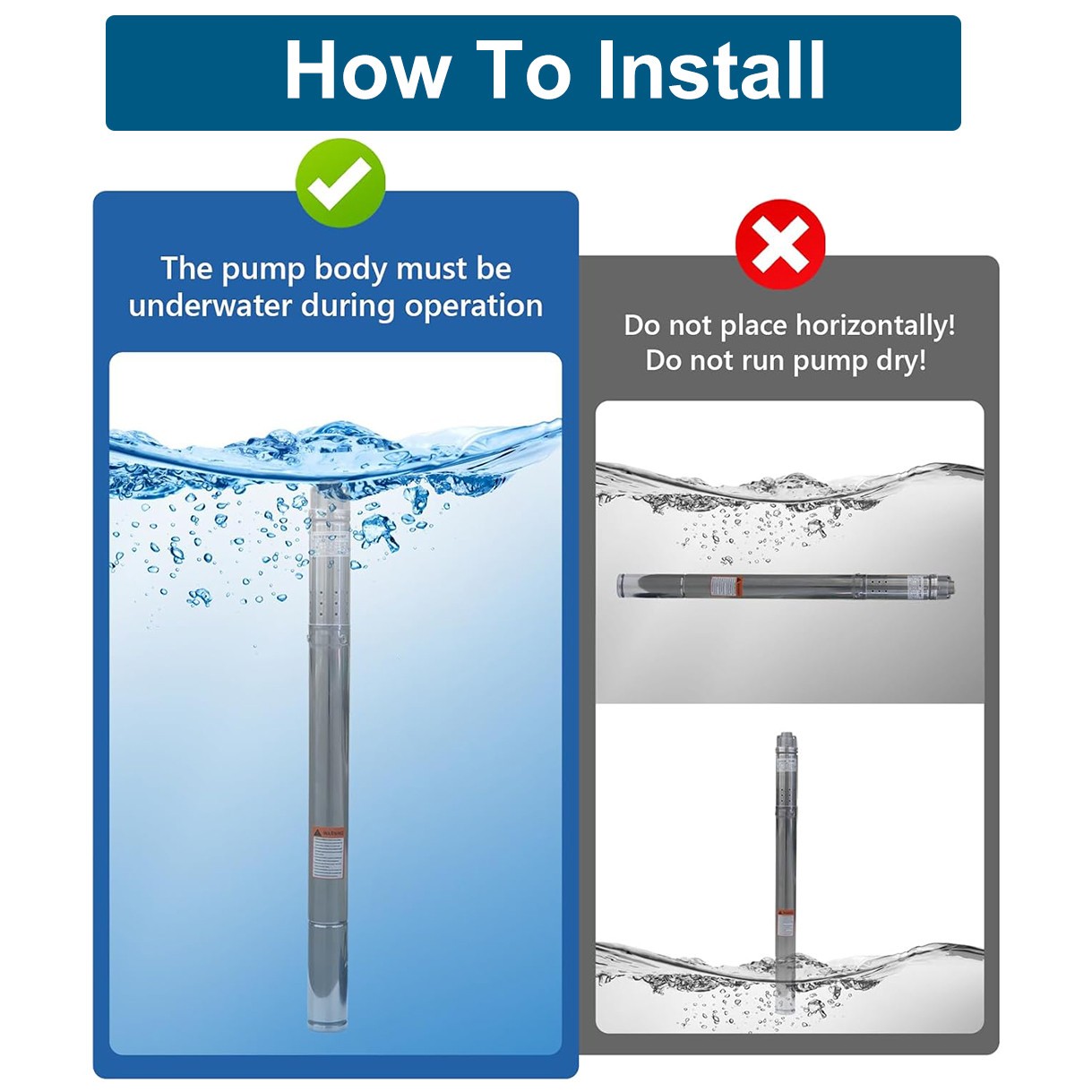 2" OD 1/2HP Deep Well Submersible Pump 164ft Hmax 230V 4.4GPM 33ft Cord