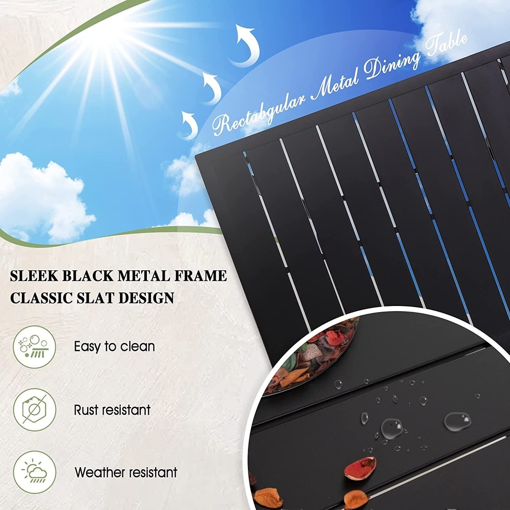 Outdoor Patio Dining Table with Umbrella Hole Rectangular Table Black