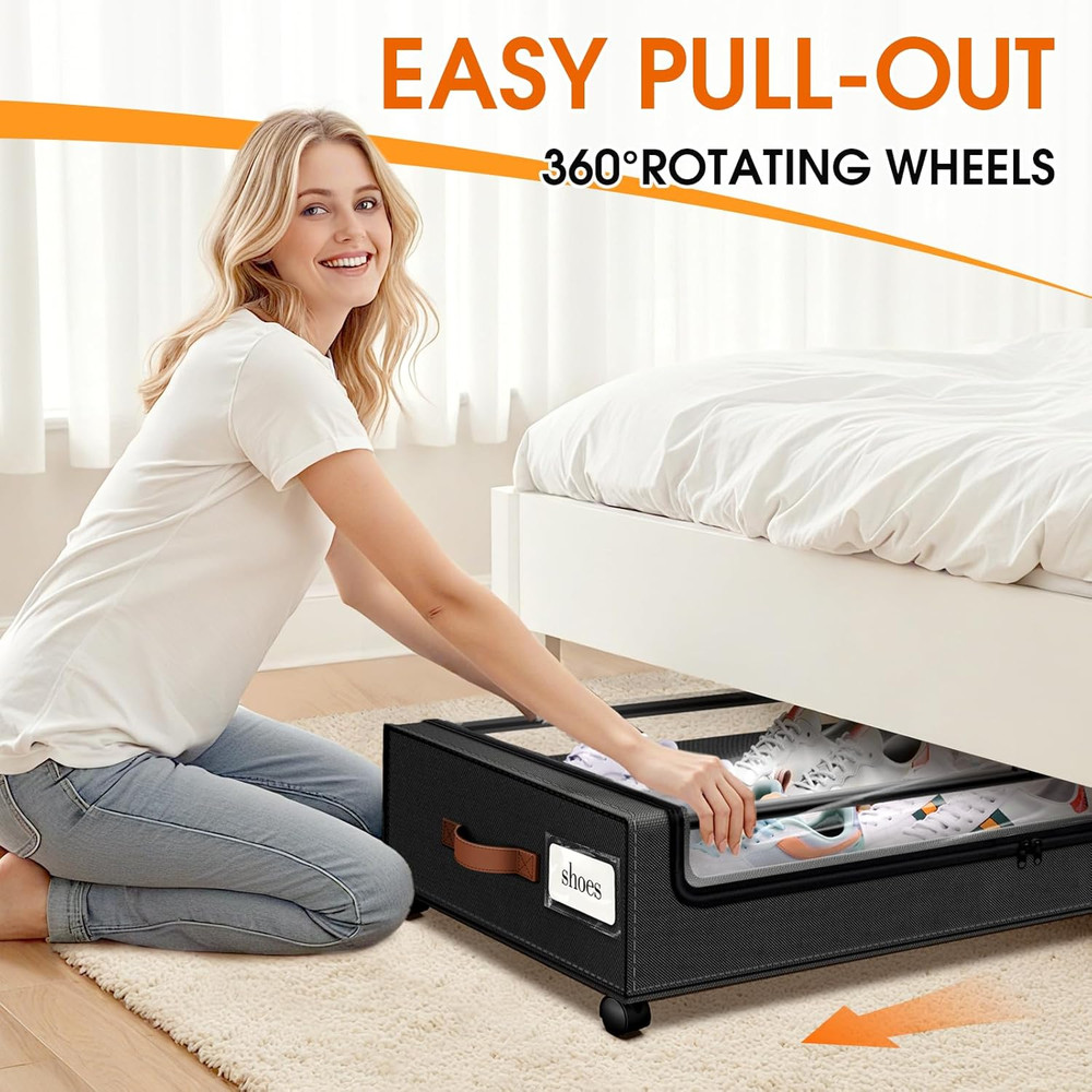 Under Bed Storage with Wheels 3Pack Storage Containers with Clear Window&Label u