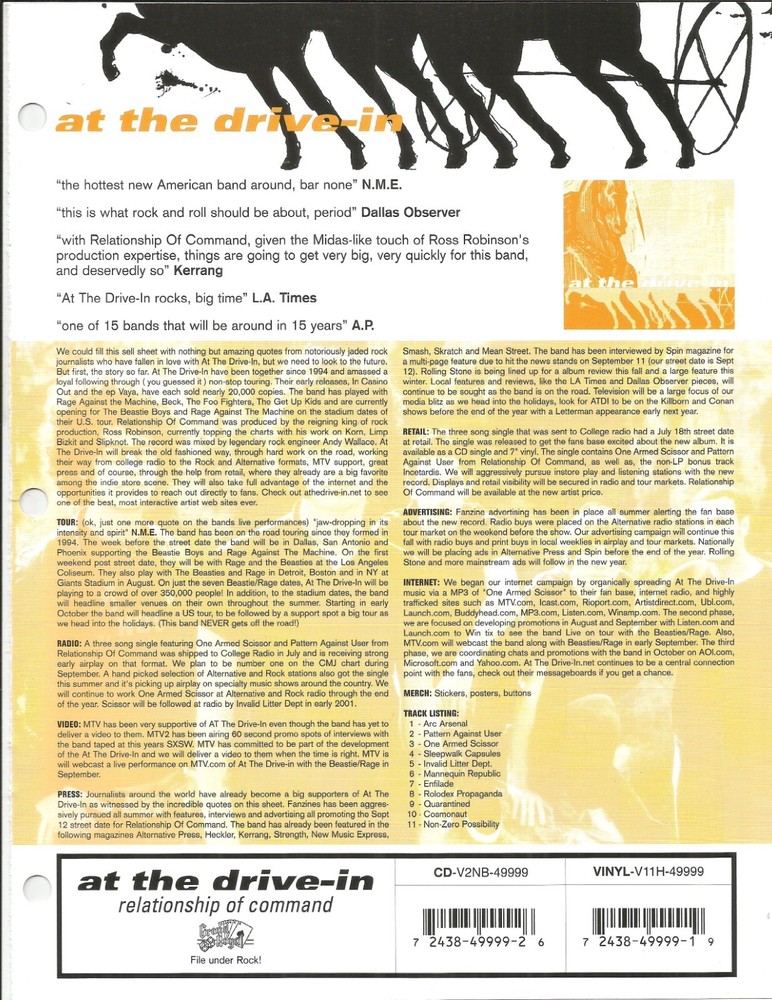 Mars Volta AT THE DRIVE IN Rare PROMO TRADE AD Poster For Relationship Sparta