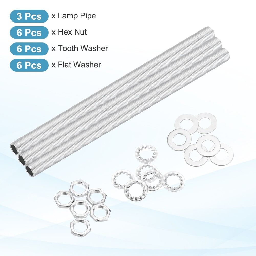 21Pcs 8.9" M10 Lamp Pipe Kit with Lock Nuts Washers for Assembly, Silver