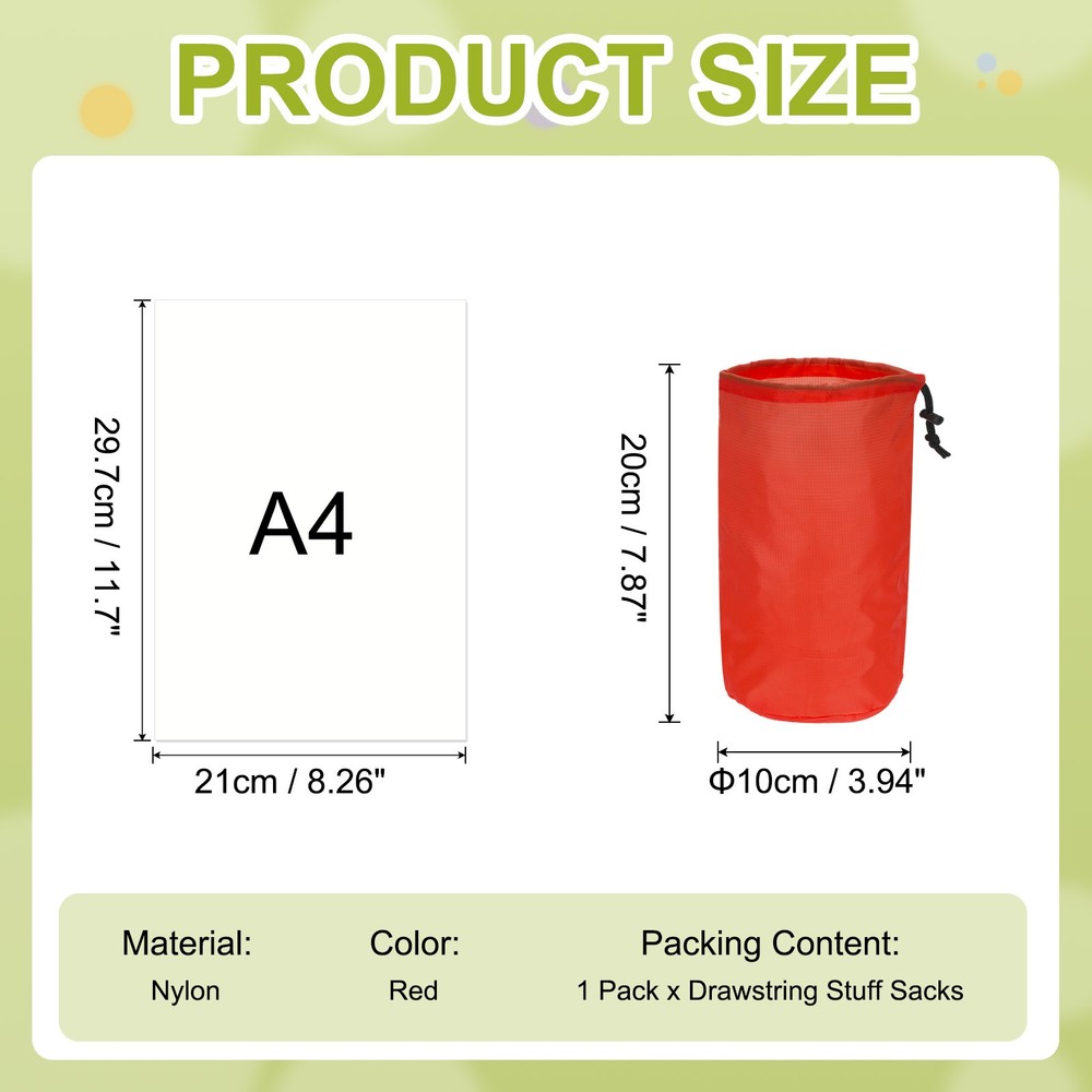 Stuff Sack, Nylon Waterproof Storage Sacks, 4x8Inch(Red)