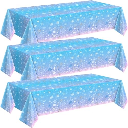 Pcs Winter Snowflake Disposable Tablecloth Decorations, Blue and Purple 3