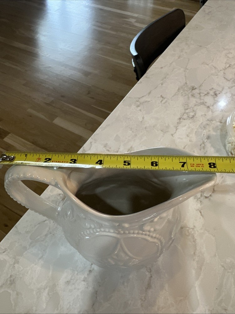 White Pitcher, Slim, Embossed Design