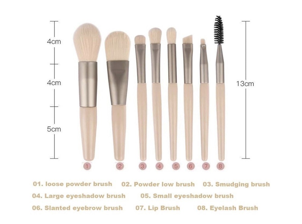 12 Pack Mini Makeup Brush 8 pc Set w/ Case - Apricot - Case Pack