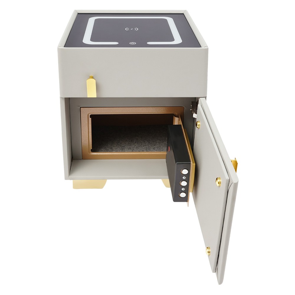 Phone Charging Bedside Cabinet, Grey, Bedside Table with Safe+Combination Lock