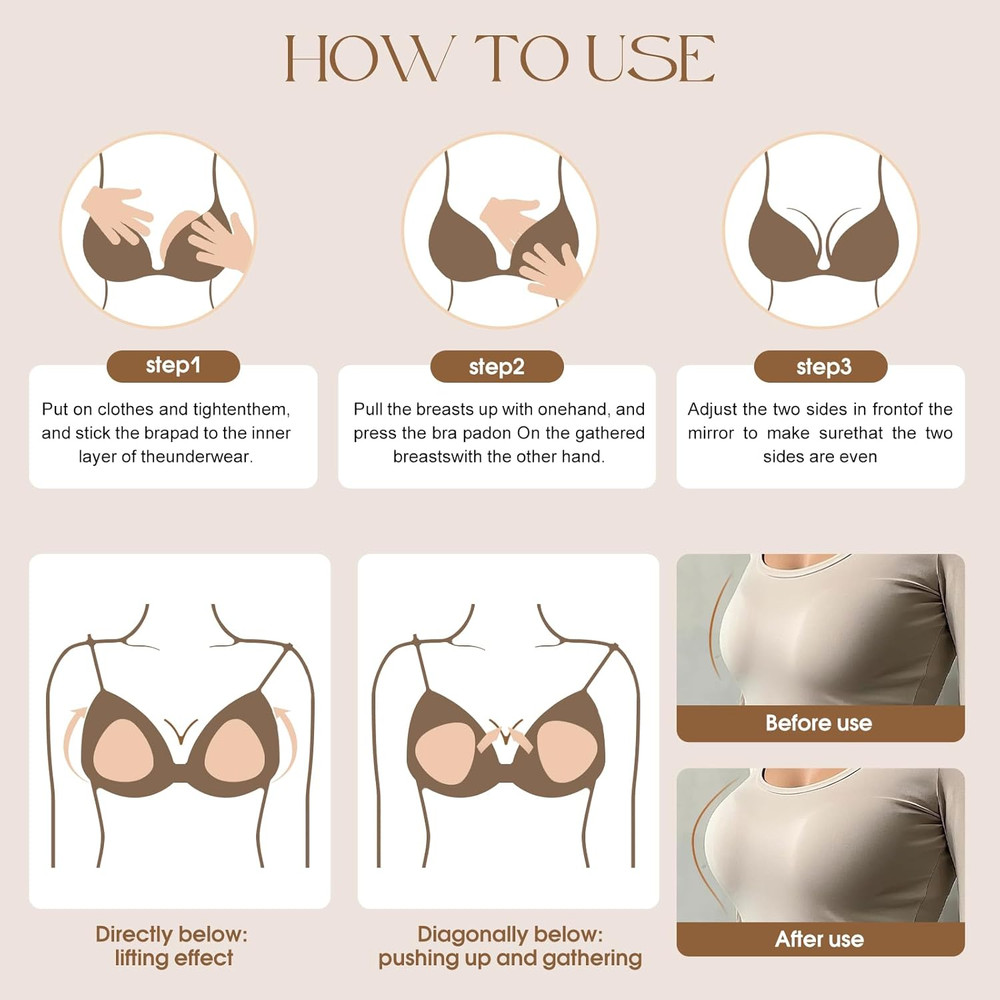 Double Sided Sticky Bra Inserts, Reusable Push up Adhesive Pads with Padding for