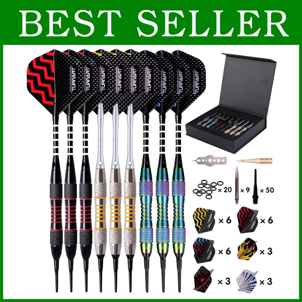 Soft Tip Darts Set - 9 Pcs 18g, Flight Protectors, Gift Case