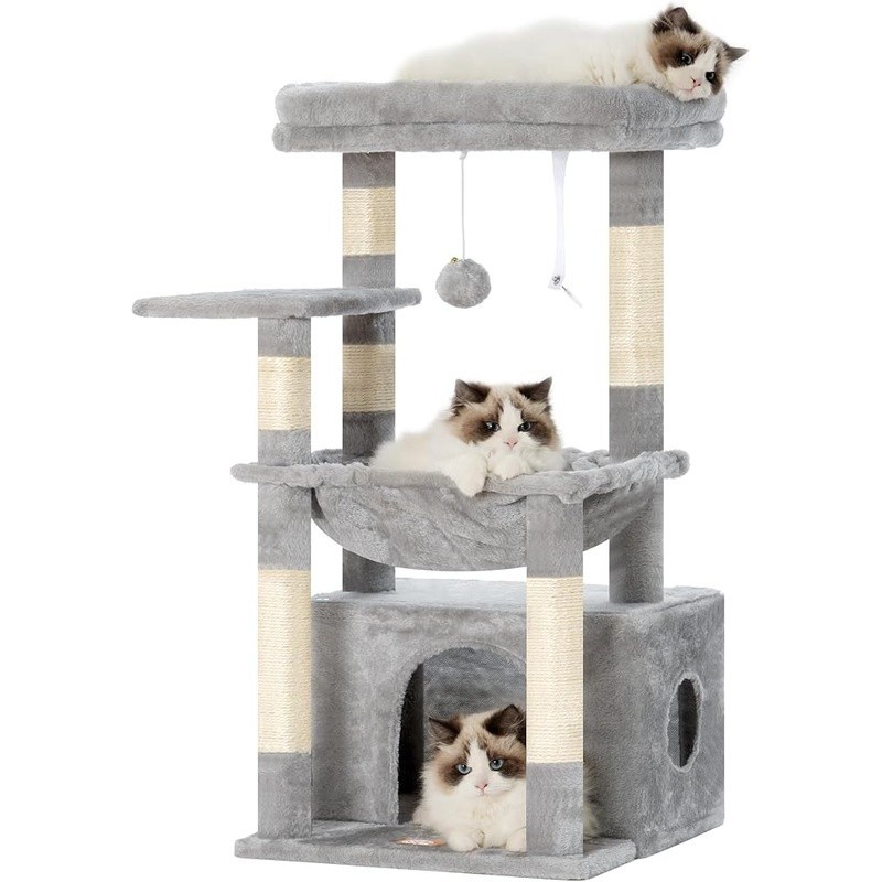 Cat Tree Tower W/ Large Basket Indoor Scratching Post Condo Multi Layer Design