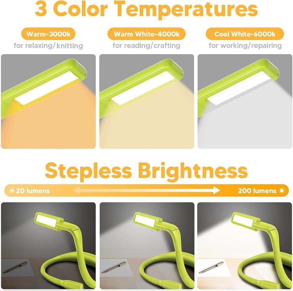 Flexible Neck Book Lamp 3 Color LED Reading Light