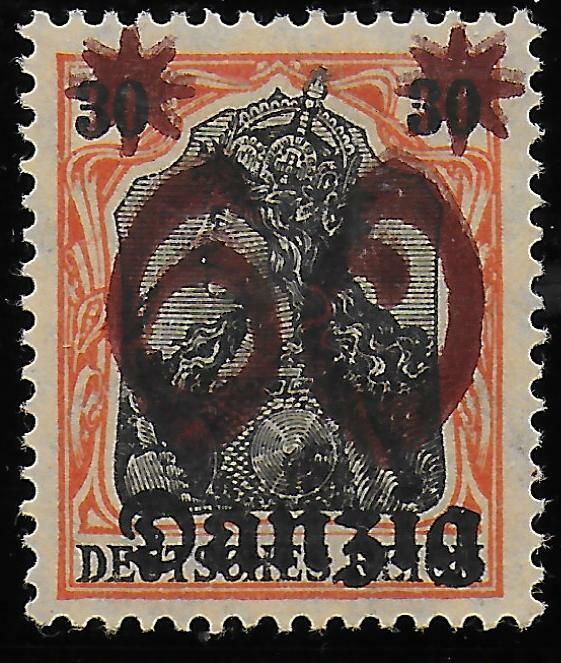 Danzig stamps 1920 MI 19DD Double Print MLH VF