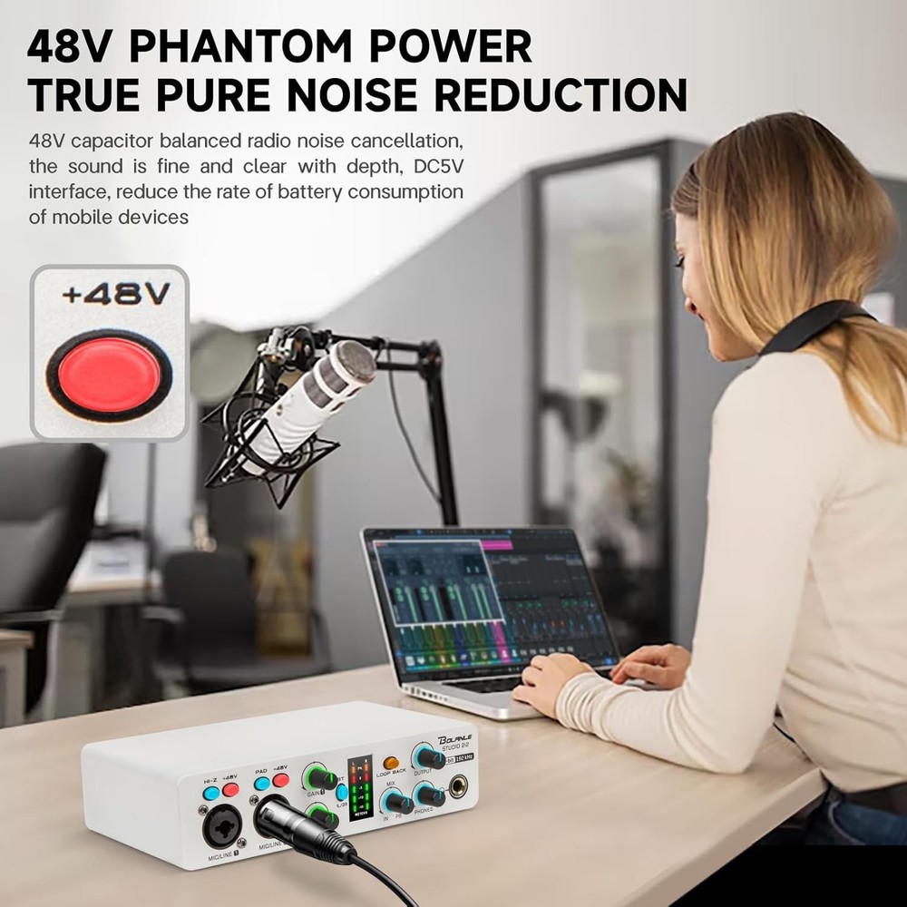Bolanle Studio 2i2 Audio Interface 24-bit/192kHz, 2 Channel Portable USB