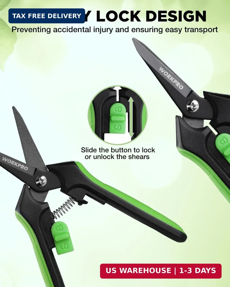 WORKPRO 6-Inch Pruning Shears, Sharp Gardening Scissors for Precise Cuts, High-C